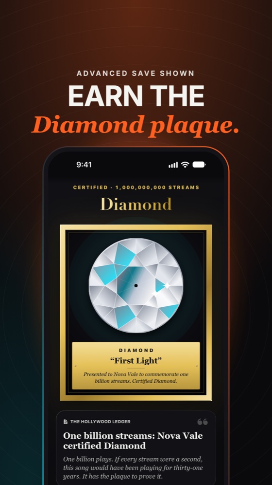 Earn the Diamond plaque. Advanced save shown.