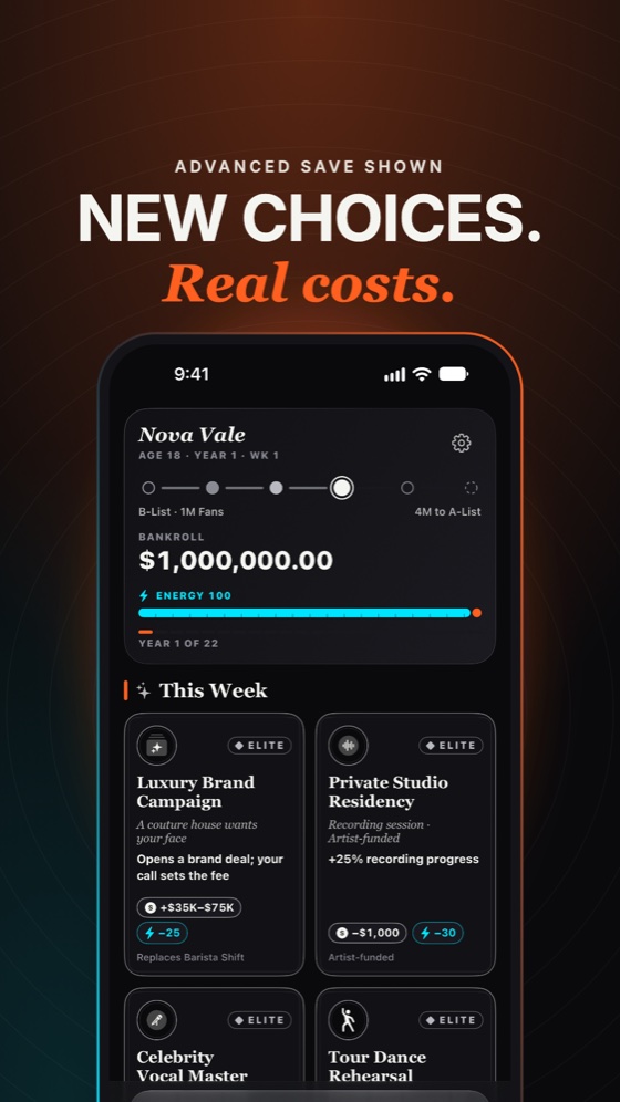 New choices. Real costs. Advanced save shown.
